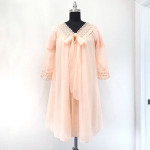 Vintage 1960s Fairy Love Lines Embroidered Eyelet Lingerie Peignoir Dress Set